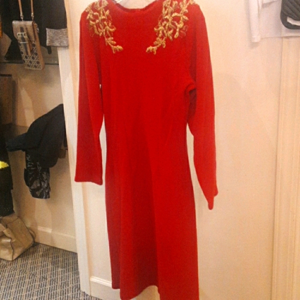 Red knit vintage dress by Jennifer Roberts.